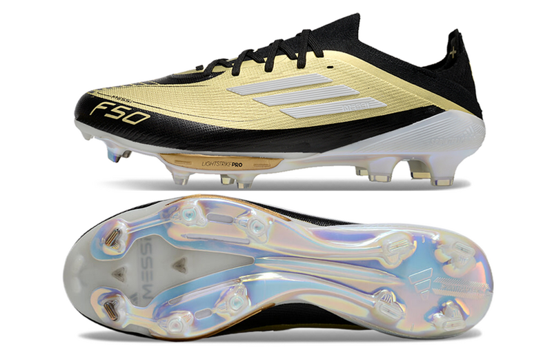 CHUTEIRA ADIDAS F50.1 LIGHTSTRIKE PRO ELITE CAMPO "TRIUNFO DOURADO" - PRETA E DOURADA