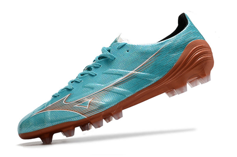 CHUTEIRA MIZUNO ALPHA JAPAN CAMPO "AZURE BLUE" - AZUL E LARANJA