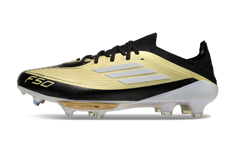 CHUTEIRA ADIDAS F50.1 LIGHTSTRIKE PRO ELITE CAMPO "TRIUNFO DOURADO" - PRETA E DOURADA
