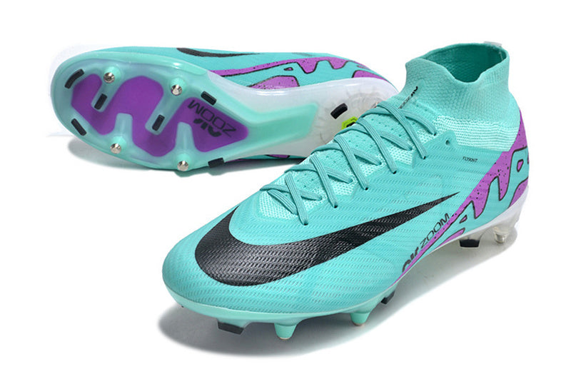 CHUTEIRA NIKE AIR ZOOM MERCURIAL SUPERFLY 9 ELITE TRAVA MISTA FIXA " READY" - CIANO E ROXA