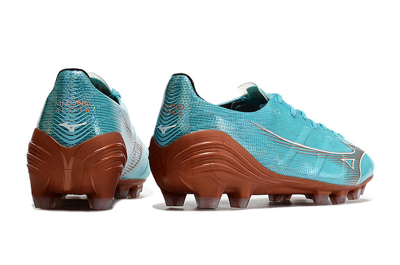 CHUTEIRA MIZUNO ALPHA JAPAN CAMPO "AZURE BLUE" - AZUL E LARANJA