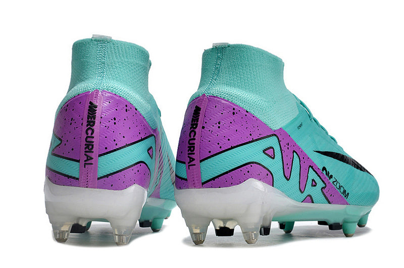 CHUTEIRA NIKE AIR ZOOM MERCURIAL SUPERFLY 9 ELITE TRAVA MISTA FIXA " READY" - CIANO E ROXA
