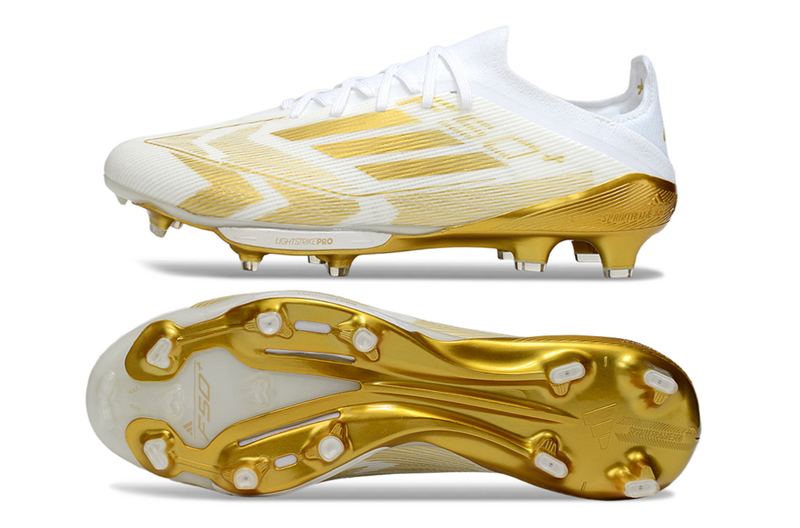 CHUTEIRA ADIDAS F50.1 LIGHTSTRIKE PRO ELITE CAMPO - BRANCA E DOURADA