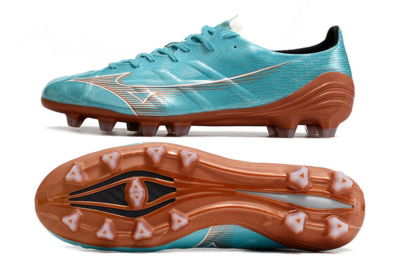CHUTEIRA MIZUNO ALPHA JAPAN CAMPO "AZURE BLUE" - AZUL E LARANJA
