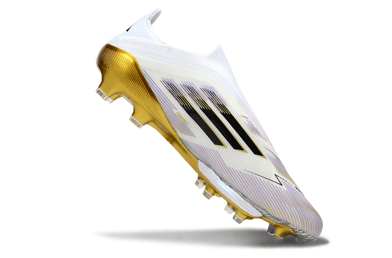 CHUTEIRA ADIDAS F50 LACELESS LIGHTSTRIKE PRO ELITE CAMPO - BRANCA E DOURADA