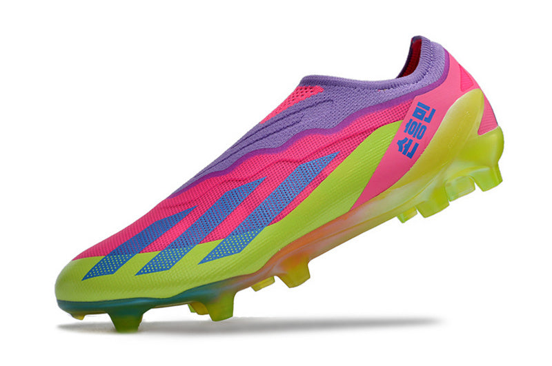 CHUTEIRA ADIDAS X CRAZYFAST+ CAMPO "SON" - ROSA E VERDE