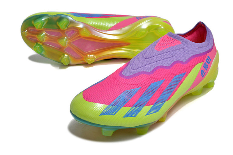 CHUTEIRA ADIDAS X CRAZYFAST+ CAMPO "SON" - ROSA E VERDE
