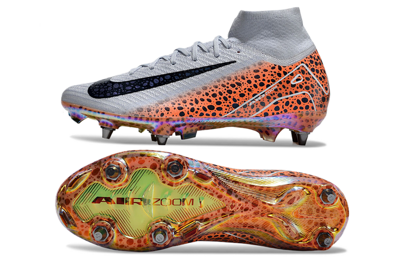 CHUTEIRA NIKE AIR ZOOM MERCURIAL SUPERFLY 10 ELITE TRAVA MISTA "ELECTRIC" - BRANCA E LARANJA