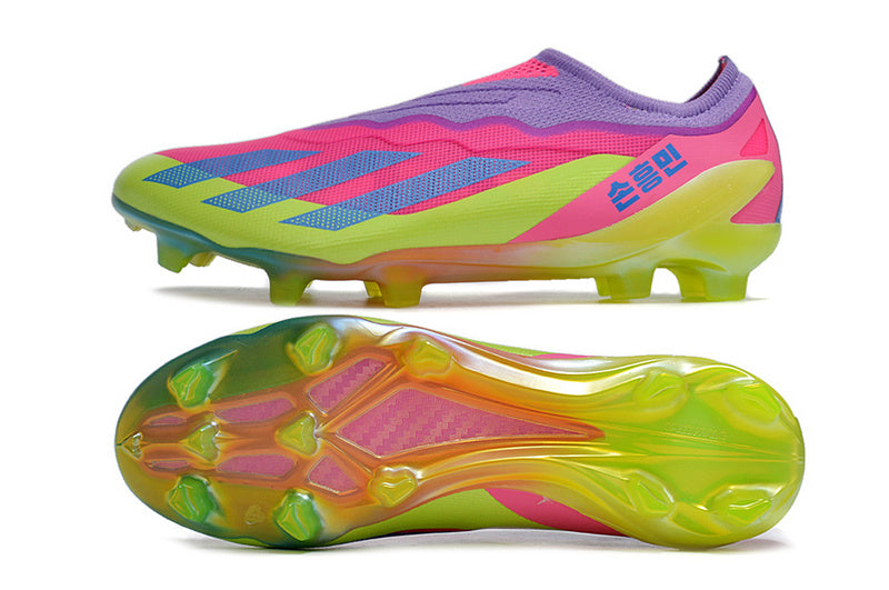 CHUTEIRA ADIDAS X CRAZYFAST+ CAMPO "SON" - ROSA E VERDE