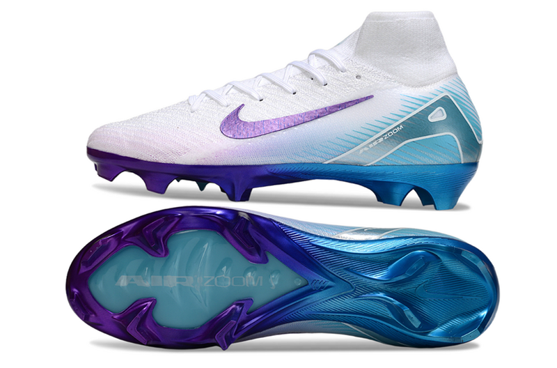CHUTEIRA NIKE AIR ZOOM MERCURIAL SUPERFLY 10 ELITE CAMPO "CHROMATIC" - BRANCA E ROXA