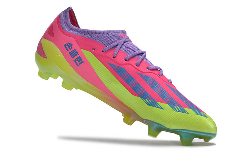 CHUTEIRA ADIDAS X CRAZYFAST.1 CAMPO "SON" - ROSA E VERDE