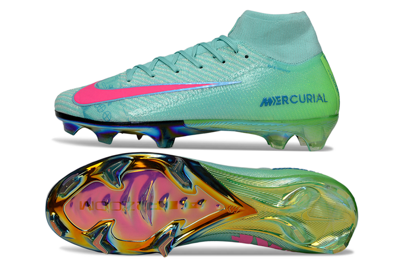 CHUTEIRA NIKE AIR ZOOM MERCURIAL SUPERFLY 10 ELITE CAMPO "COSMIC SPEED 2" - VERDE E ROSA
