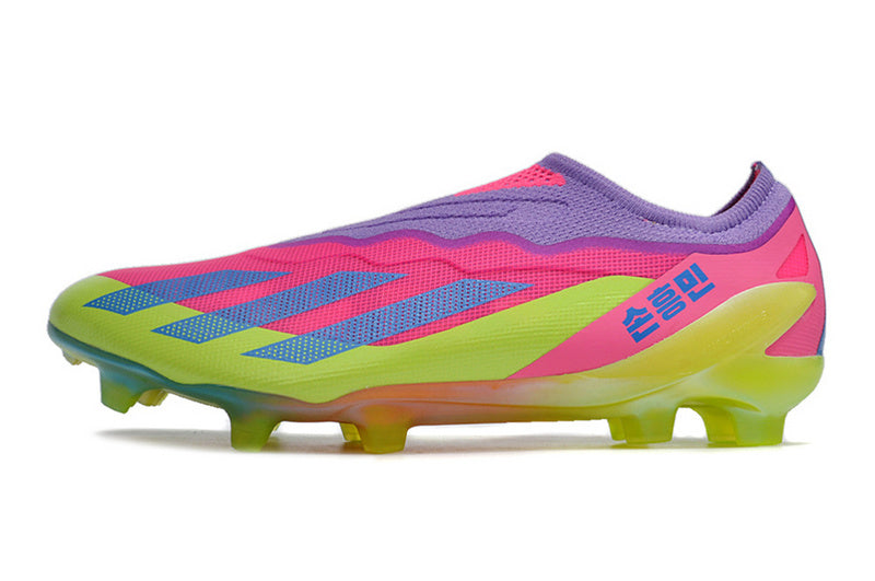 CHUTEIRA ADIDAS X CRAZYFAST+ CAMPO "SON" - ROSA E VERDE