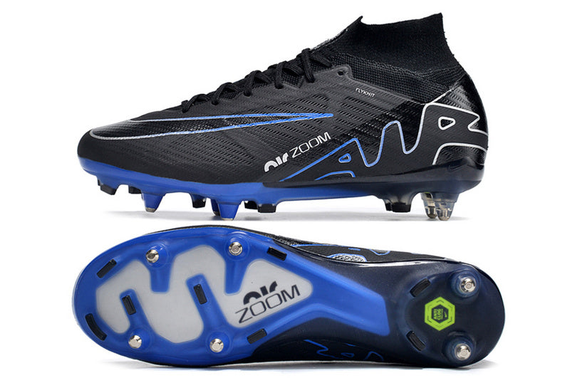 CHUTEIRA NIKE AIR ZOOM MERCURIAL SUPERFLY 9 ELITE TRAVA MISTA FIXA "SHADOW" - PRETA E AZUL