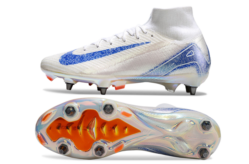 CHUTEIRA NIKE AIR ZOOM MERCURIAL SUPERFLY 10 ELITE TRAVA MISTA "BLUEPRINT" - BRANCA E AZUL