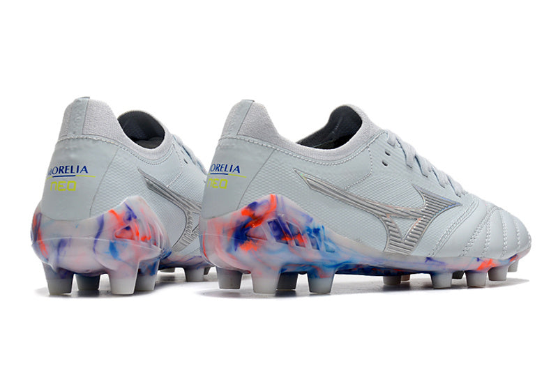CHUTEIRA MIZUNO MORELIA NEO III JAPAN CAMPO - BRANCA E AZUL