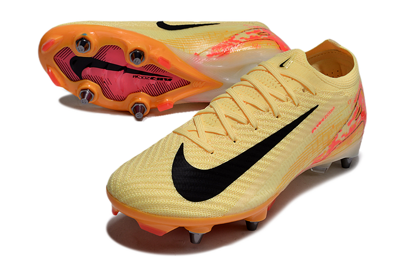 CHUTEIRA NIKE AIR ZOOM MERCURIAL VAPOR 16 ELITE TRAVA MISTA "MBAPPÉ" - AMARELA E LARANJA