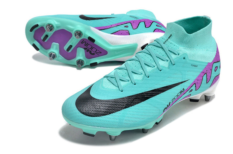 CHUTEIRA NIKE AIR ZOOM MERCURIAL SUPERFLY 9 ELITE TRAVA MISTA "READY" - CIANO E ROXA