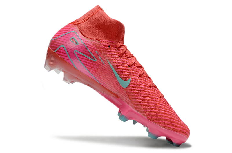 CHUTEIRA NIKE AIR ZOOM MERCURIAL SUPERFLY 10 ELITE CAMPO "MAD ENERGY" - VERMELHA E CIANO