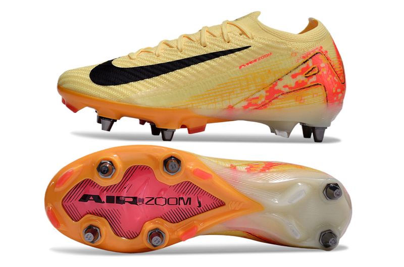 CHUTEIRA NIKE AIR ZOOM MERCURIAL VAPOR 16 ELITE TRAVA MISTA "MBAPPÉ" - AMARELA E LARANJA