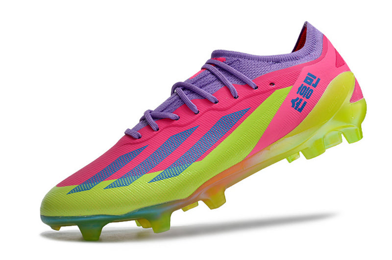 CHUTEIRA ADIDAS X CRAZYFAST.1 CAMPO "SON" - ROSA E VERDE