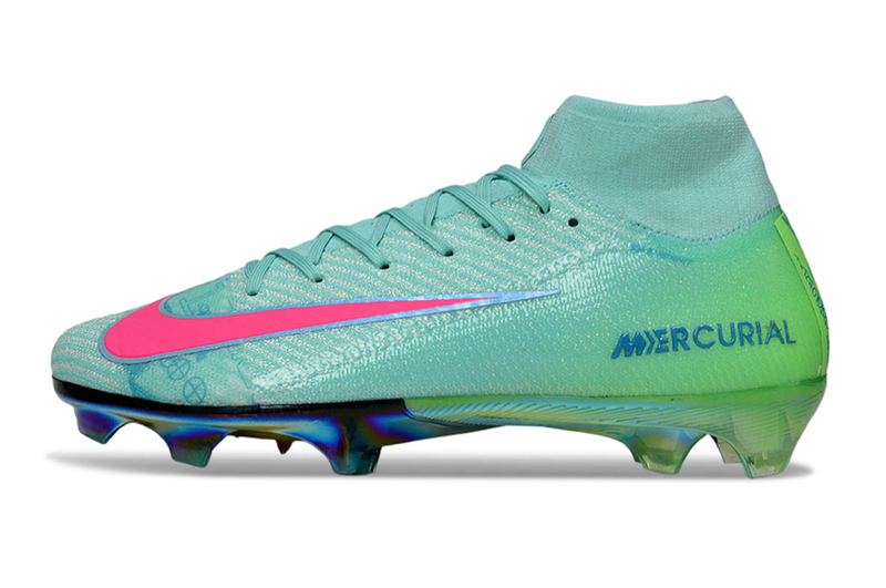 CHUTEIRA NIKE AIR ZOOM MERCURIAL SUPERFLY 10 ELITE CAMPO "COSMIC SPEED 2" - VERDE E ROSA