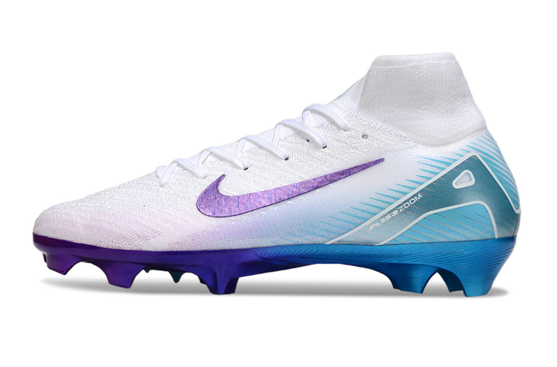 CHUTEIRA NIKE AIR ZOOM MERCURIAL SUPERFLY 10 ELITE CAMPO "CHROMATIC" - BRANCA E ROXA