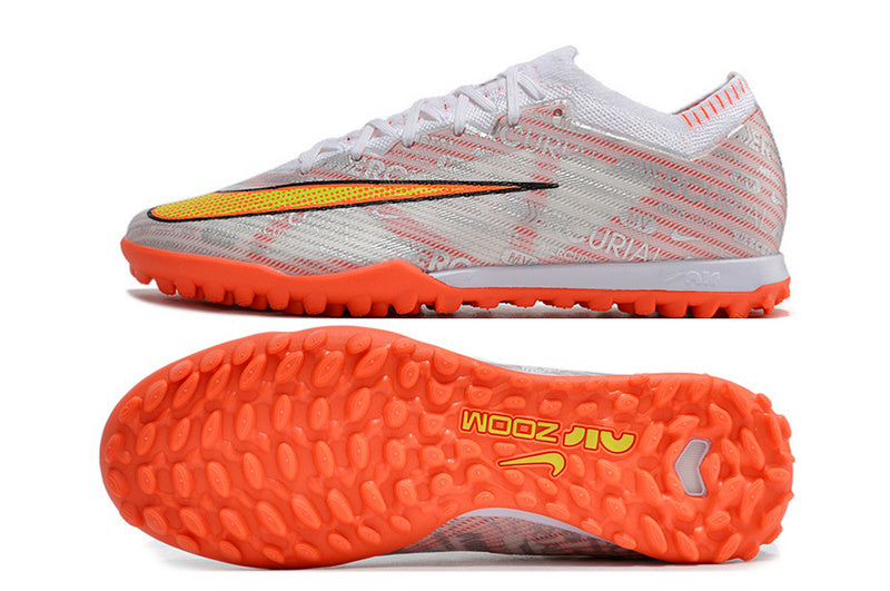 CHUTEIRA NIKE MERCURIAL AIR ZOOM VAPOR 15 ELITE SOCIETY - BRANCA E LARANJA