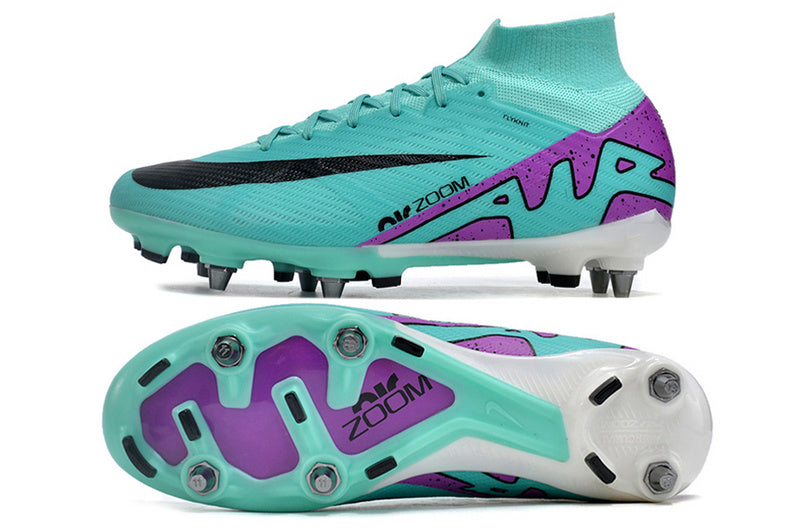 CHUTEIRA NIKE AIR ZOOM MERCURIAL SUPERFLY 9 ELITE TRAVA MISTA "READY" - CIANO E ROXA