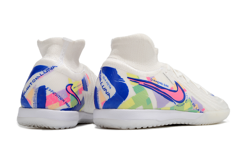 CHUTEIRA NIKE PHANTOM LUNA II ELITE FUTSAL - BRANCA, AZUL E ROSA