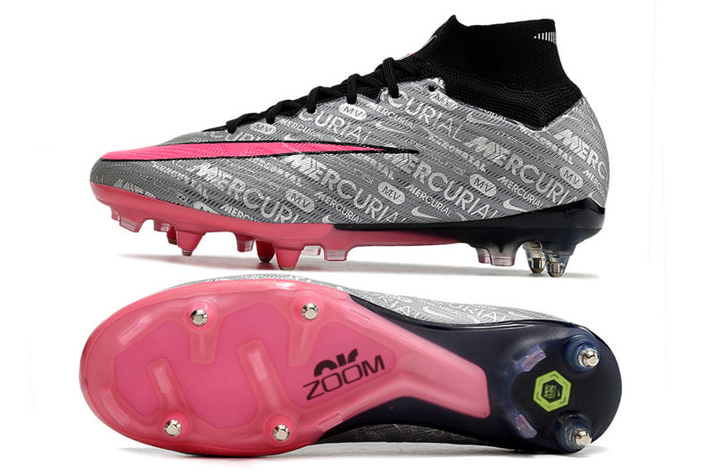 CHUTEIRA NIKE AIR ZOOM MERCURIAL SUPERFLY 9 ELITE TRAVA MISTA FIXA "XXV" - PRATA E ROSA
