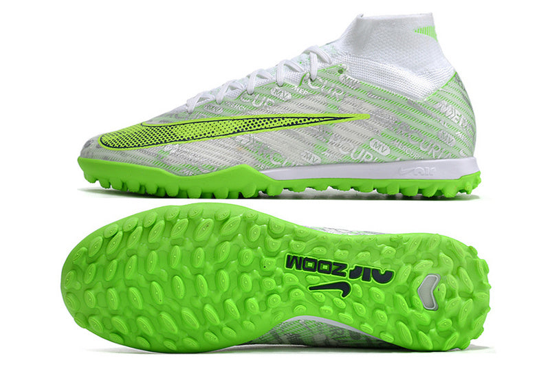 CHUTEIRA NIKE MERCURIAL AIR ZOOM SUPERFLY 9 ELITE SOCIETY - PRATA E VERDE