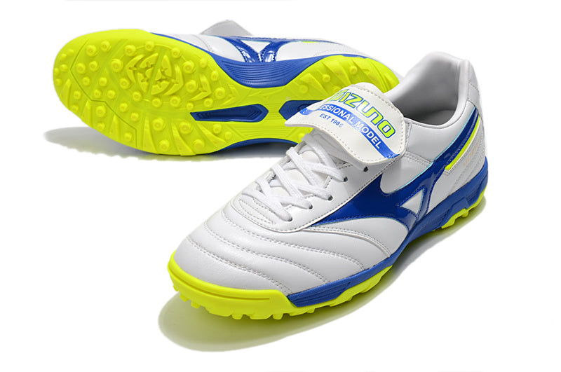 CHUTEIRA MIZUNO MORELIA II SOCIETY - BRANCA, AZUL E AMARELA