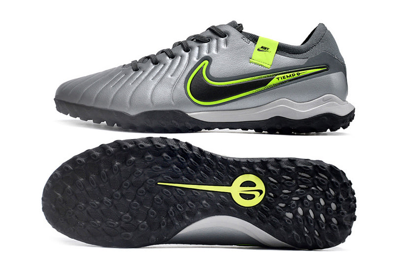 CHUTEIRA NIKE TIEMPO LEGEND 10 SOCIETY - CINZA, PRETA E VERDE