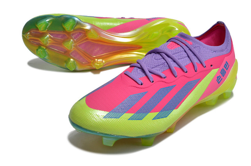CHUTEIRA ADIDAS X CRAZYFAST.1 CAMPO "SON" - ROSA E VERDE