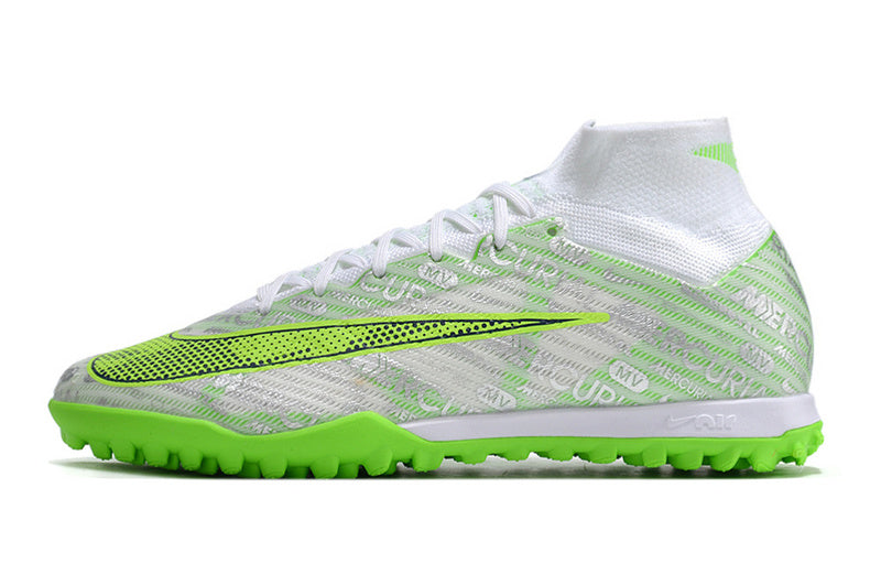 CHUTEIRA NIKE MERCURIAL AIR ZOOM SUPERFLY 9 ELITE SOCIETY - PRATA E VERDE
