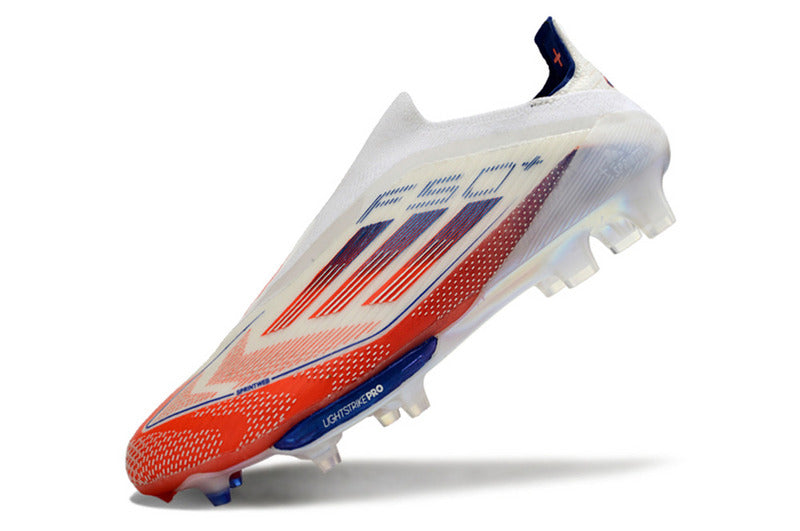 CHUTEIRA ADIDAS F50 LACELESS LIGHTSTRIKE PRO ELITE CAMPO "ADVACEMENT" – BRANCA E COLORIDA