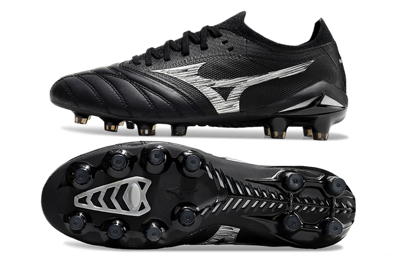 CHUTEIRA MIZUNO MORELIA NEO IV JAPAN CAMPO "UNLIMITED BLACK" - PRETA E BRANCA