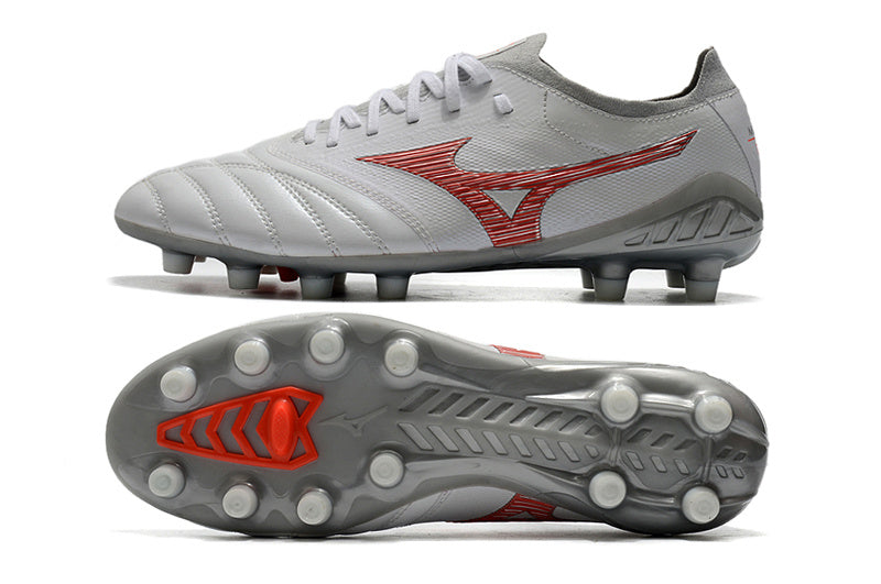 CHUTEIRA MIZUNO MORELIA NEO III JAPAN CAMPO - BRANCA E VERMELHA