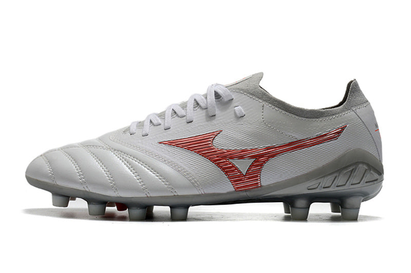 CHUTEIRA MIZUNO MORELIA NEO III JAPAN CAMPO - BRANCA E VERMELHA