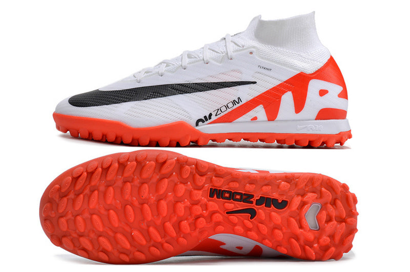 CHUTEIRA NIKE MERCURIAL AIR ZOOM SUPERFLY 9 ELITE SOCIETY "READY" - BRANCA E LARANJA