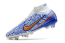 CHUTEIRA NIKE AIR ZOOM MERCURIAL SUPERFLY 9 ELITE TRAVA MISTA FIXA "CR7" - BRANCA E AZUL