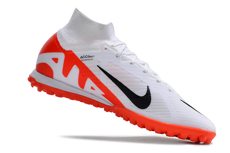 CHUTEIRA NIKE MERCURIAL AIR ZOOM SUPERFLY 9 ELITE SOCIETY "READY" - BRANCA E LARANJA