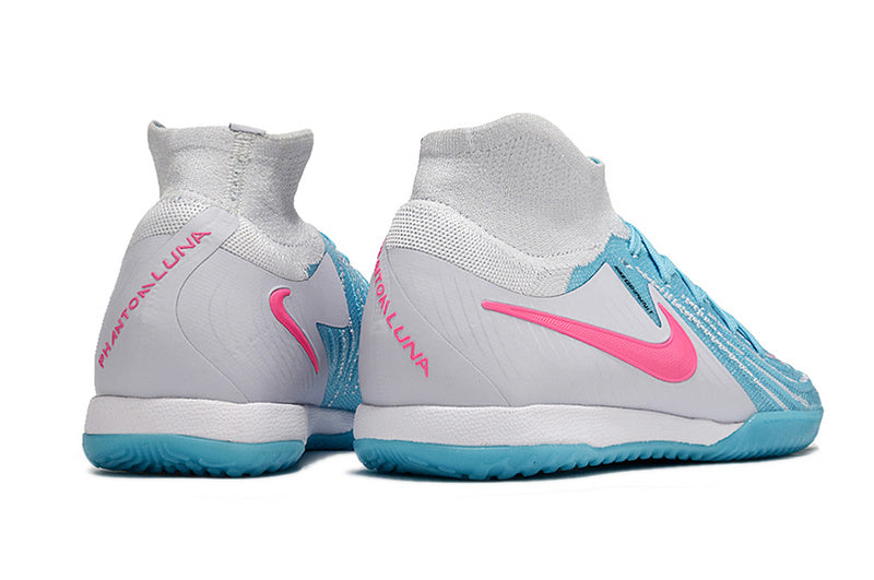 CHUTEIRA NIKE PHANTOM LUNA II ELITE FUTSAL - BRANCA, AZUL E ROSA