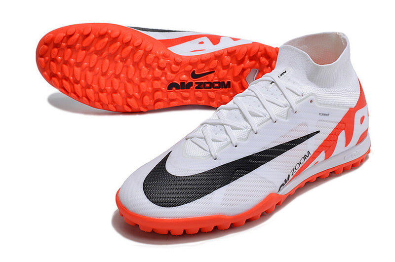 CHUTEIRA NIKE MERCURIAL AIR ZOOM SUPERFLY 9 ELITE SOCIETY "READY" - BRANCA E LARANJA