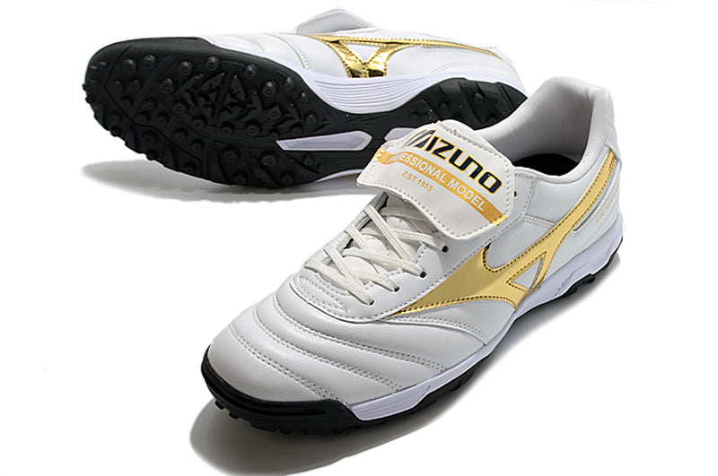 CHUTEIRA MIZUNO MORELIA II SOCIETY - BRANCA E DOURADA
