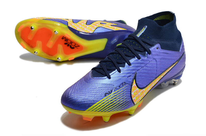 CHUTEIRA NIKE AIR ZOOM MERCURIAL SUPERFLY 9 ELITE TRAVA MISTA FIXA - ROXA E AMARELA