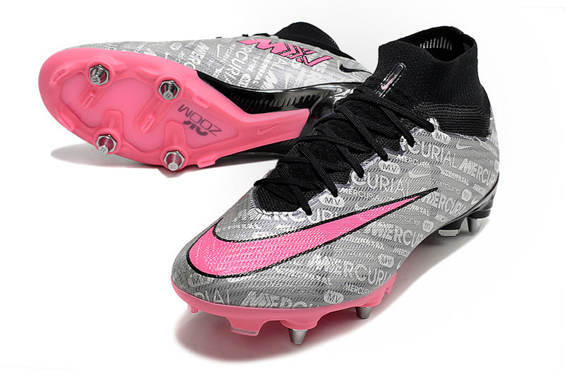 CHUTEIRA NIKE AIR ZOOM MERCURIAL SUPERFLY 9 ELITE TRAVA MISTA "XXV" - PRATA E ROSA
