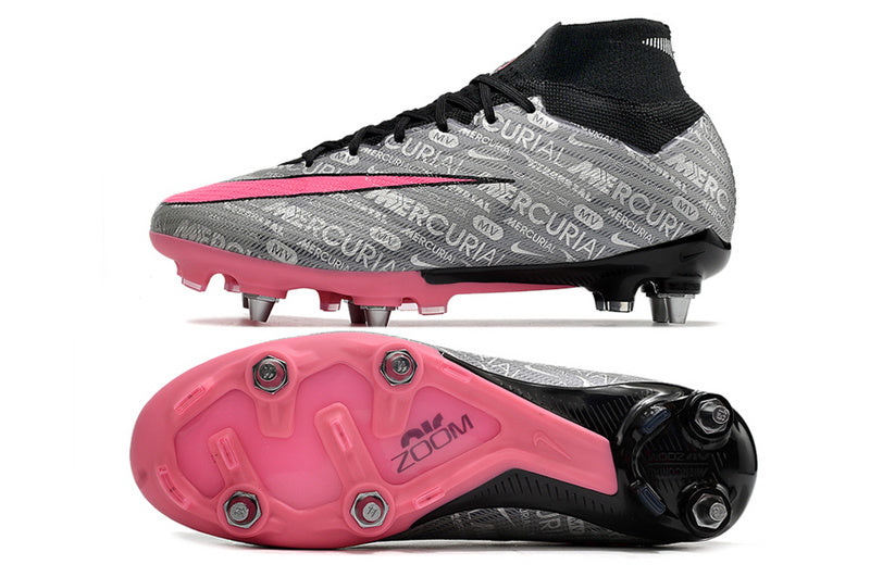 CHUTEIRA NIKE AIR ZOOM MERCURIAL SUPERFLY 9 ELITE TRAVA MISTA "XXV" - PRATA E ROSA
