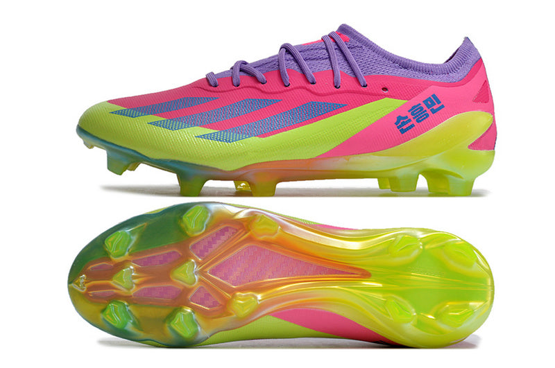 CHUTEIRA ADIDAS X CRAZYFAST.1 CAMPO "SON" - ROSA E VERDE